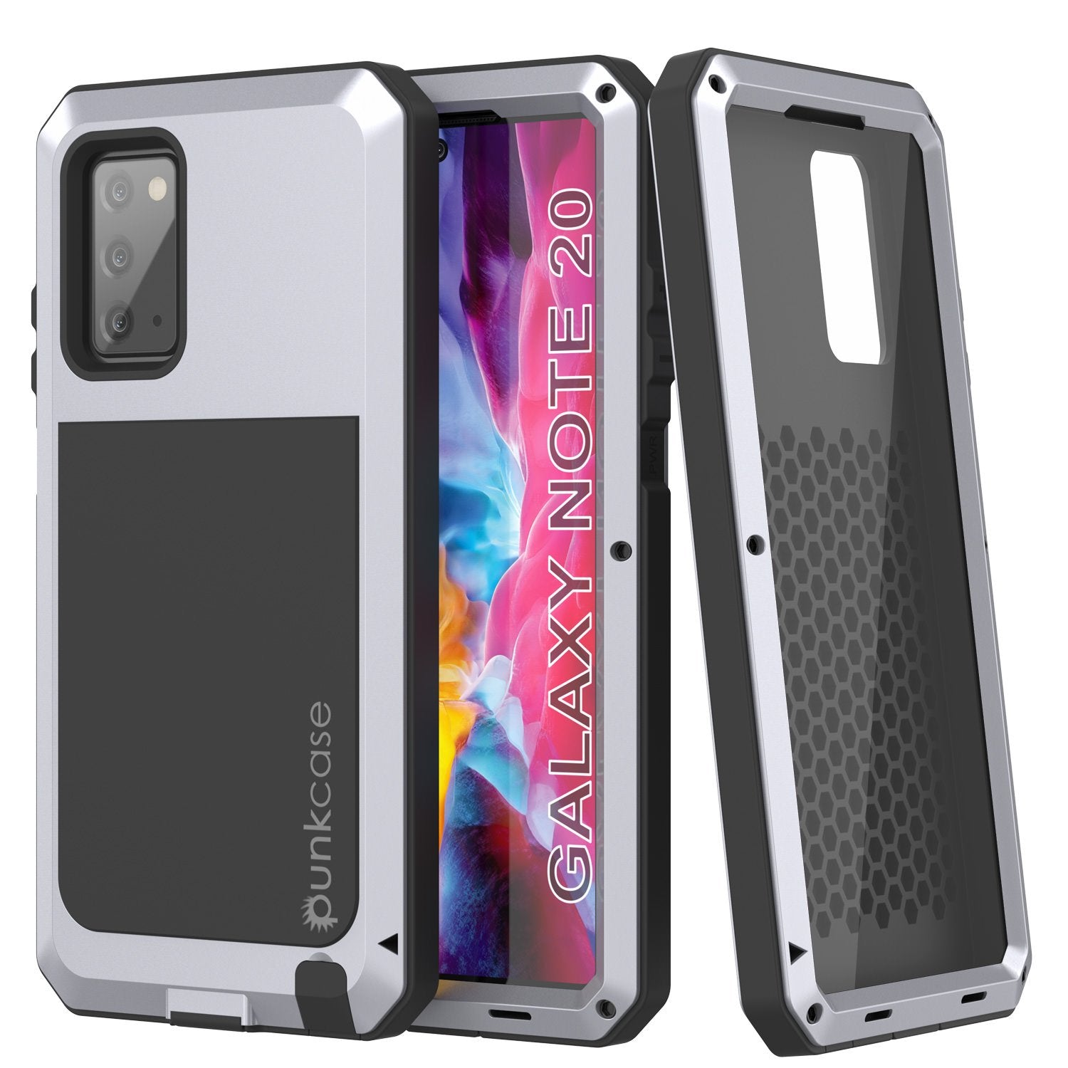 Galaxy Note 20  Case, PUNKcase Metallic White Shockproof  Slim Metal Armor Case [White]