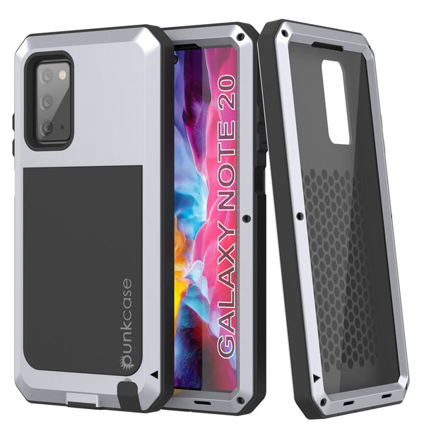 Galaxy Note 20  Case, PUNKcase Metallic White Shockproof  Slim Metal Armor Case [White]