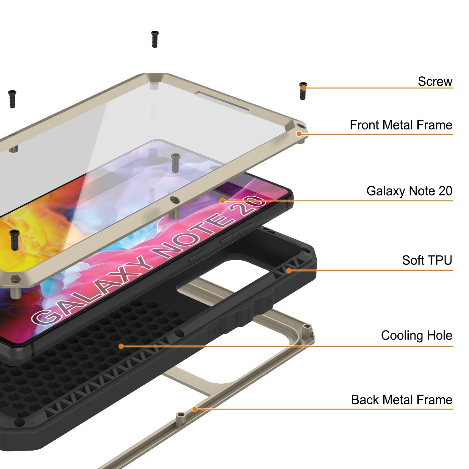 Galaxy Note 20  Case, PUNKcase Metallic Gold Shockproof  Slim Metal Armor Case [Gold]