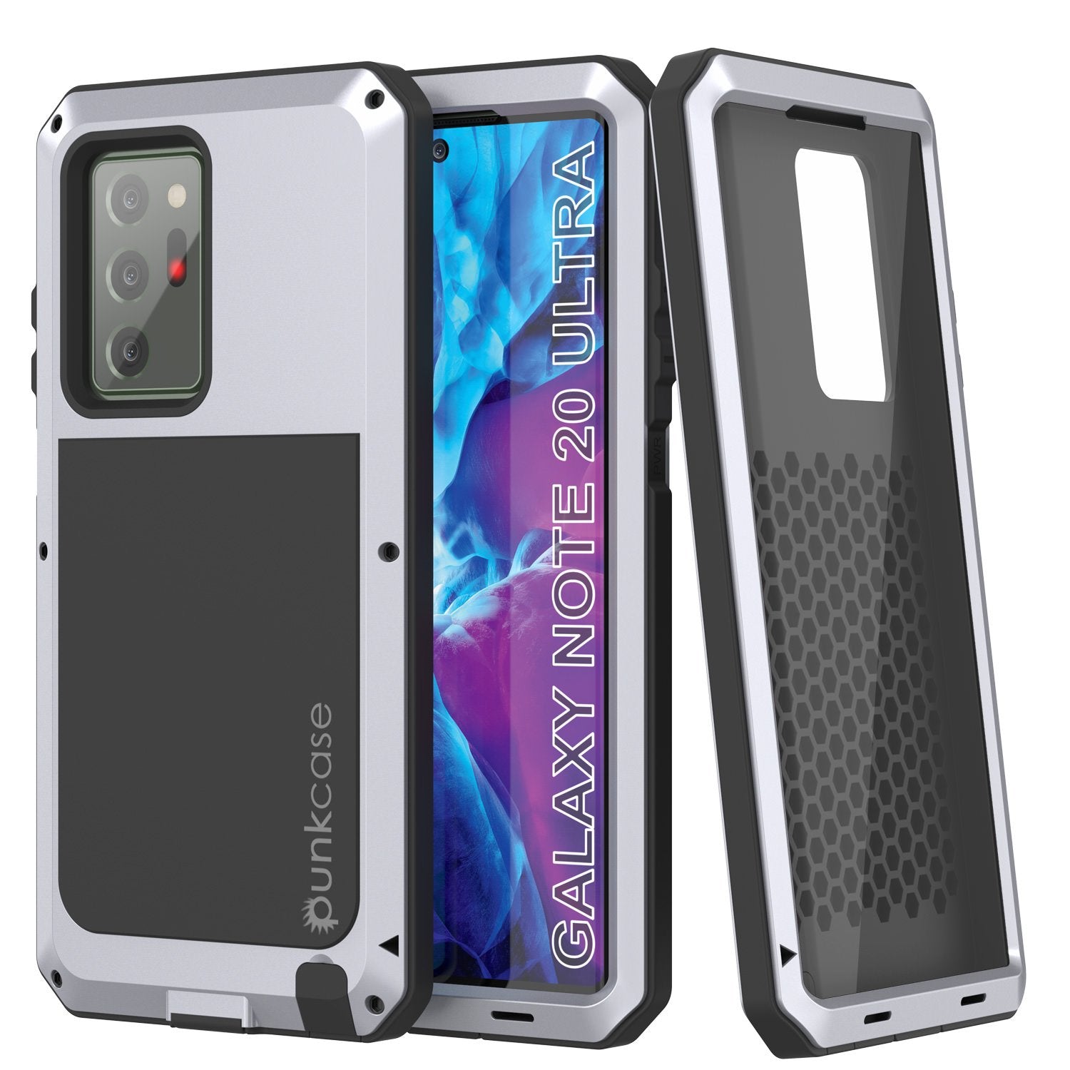 Galaxy Note 20 Ultra  Case, PUNKcase Metallic White Shockproof  Slim Metal Armor Case [White]