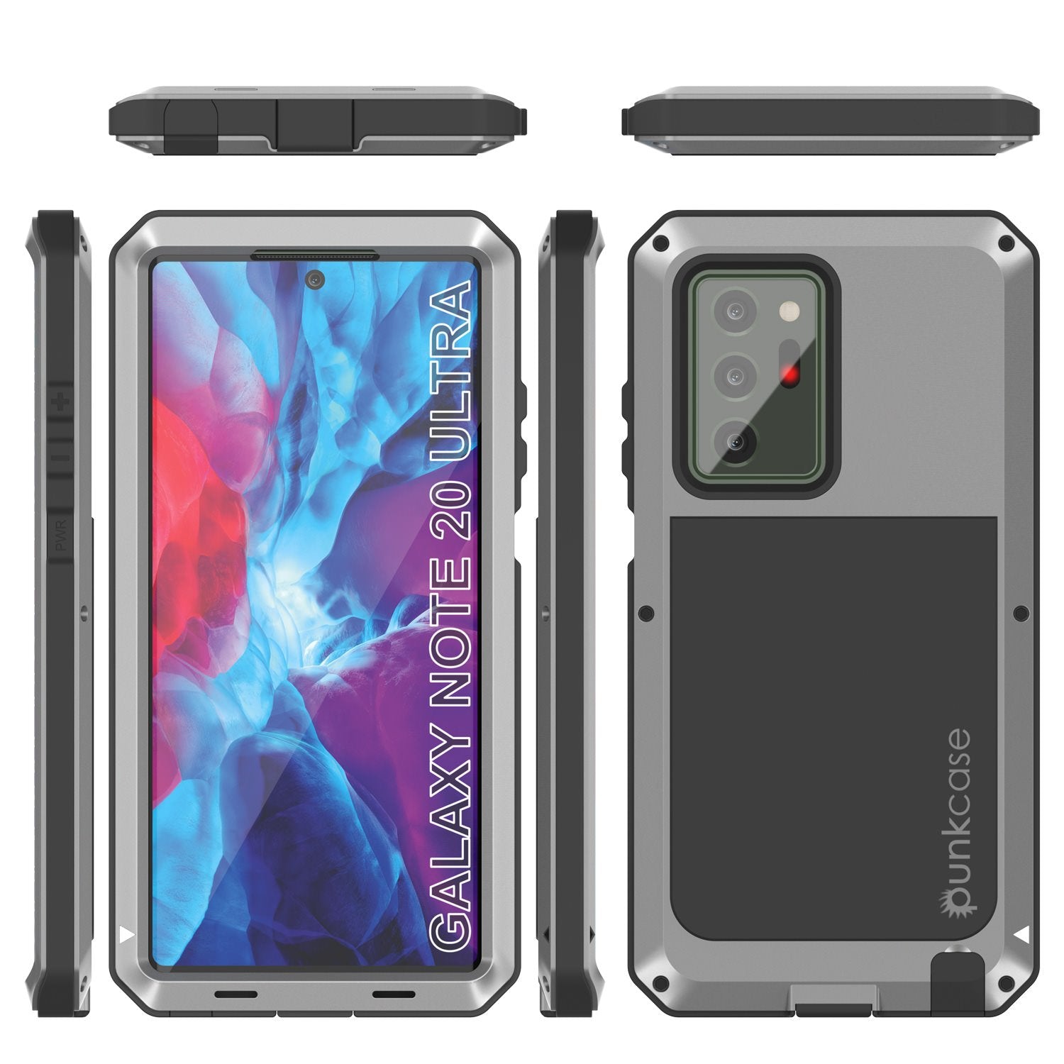 Galaxy Note 20 Ultra  Case, PUNKcase Metallic Silver Shockproof  Slim Metal Armor Case [Silver]
