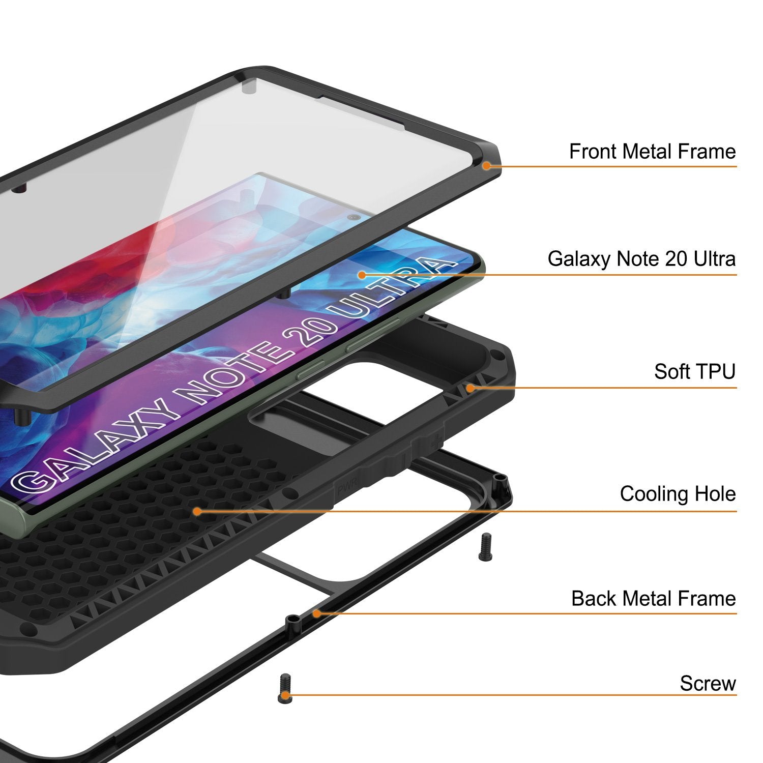 Galaxy Note 20 Ultra Case, PUNKcase Metallic Black Shockproof  Slim Metal Armor Case [Black]
