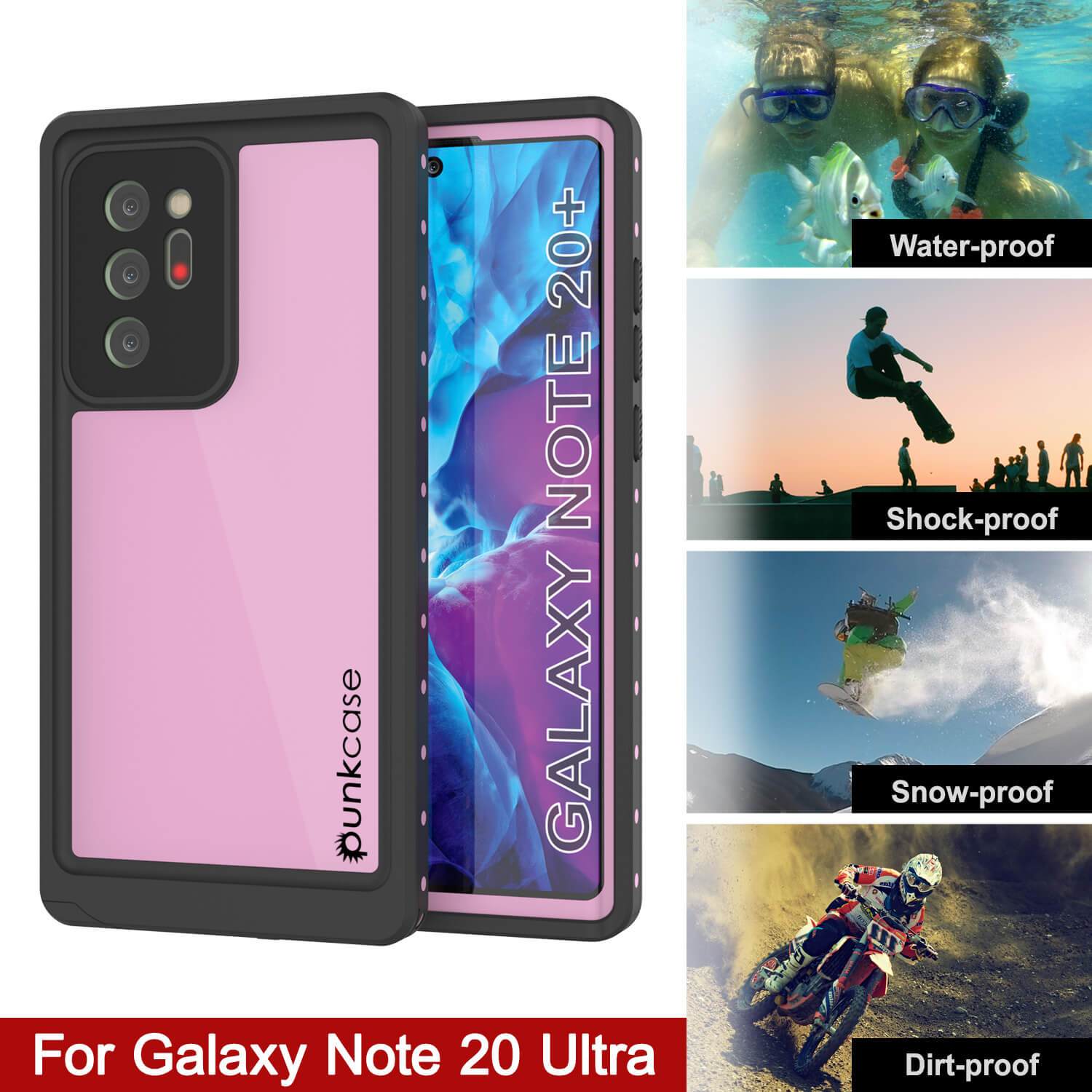 Galaxy Note 20 Ultra Waterproof Case, Punkcase Studstar Pink Thin Armor Cover