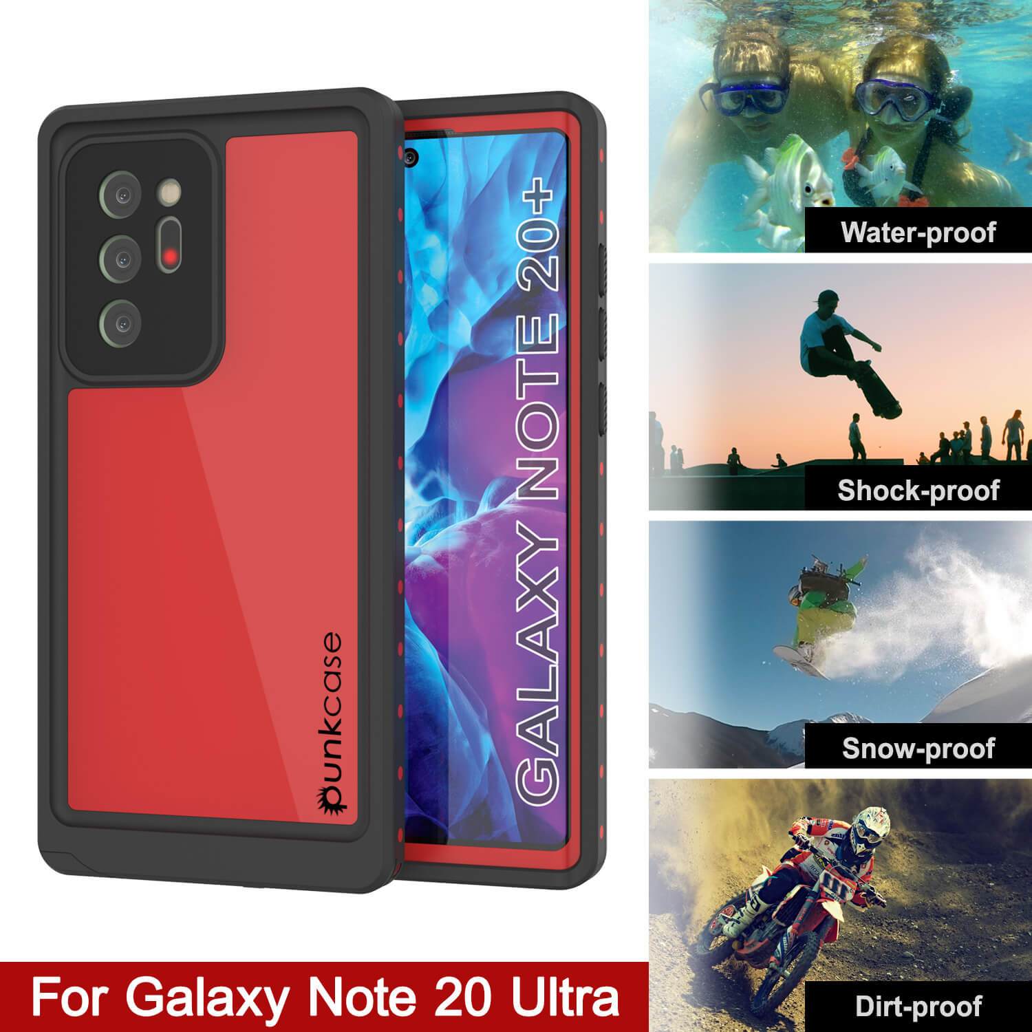 Galaxy Note 20 Ultra Waterproof Case, Punkcase Studstar Red Series Thin Armor Cover