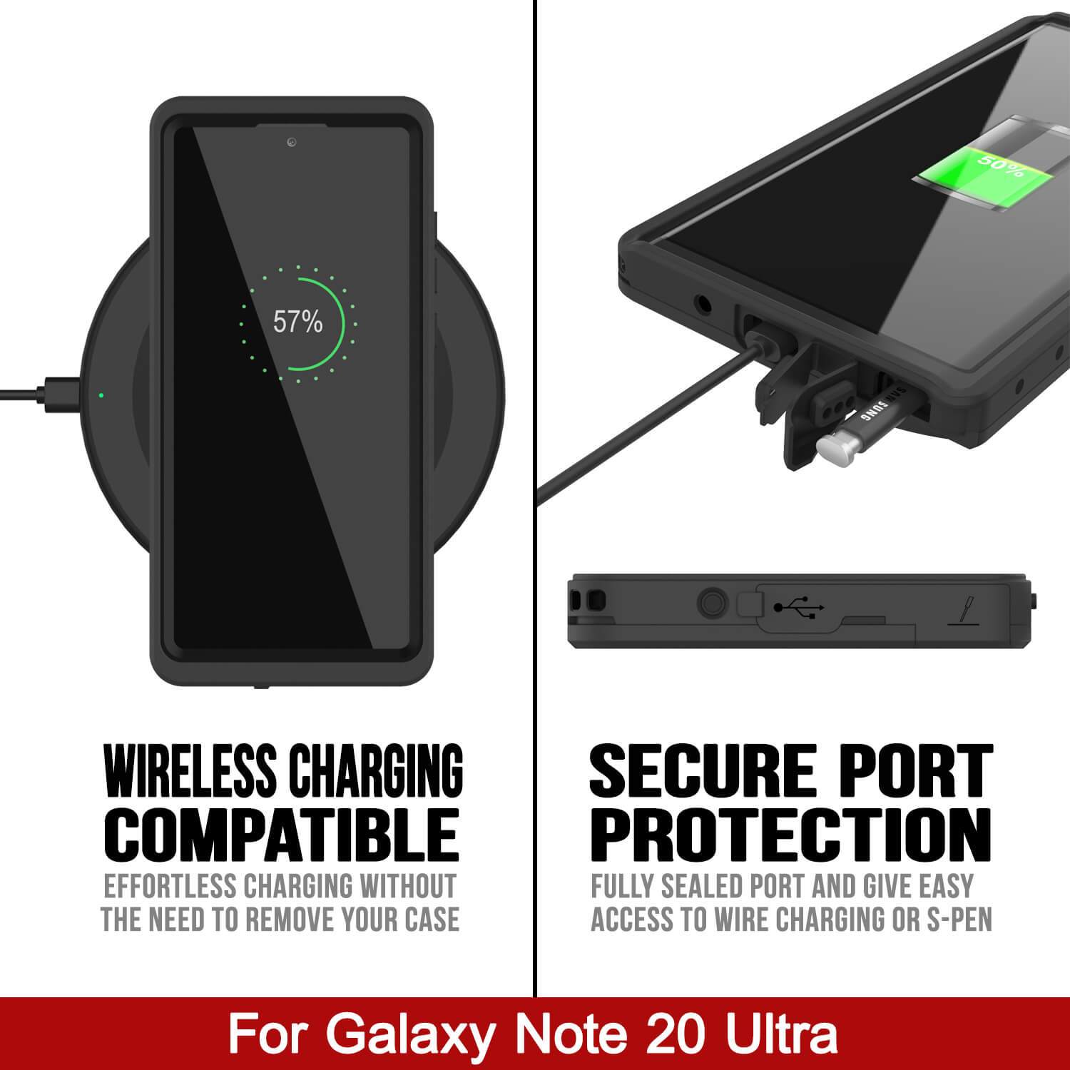 Galaxy Note 20 Waterproof Case, Punkcase Studstar Black Thin Armor Cover