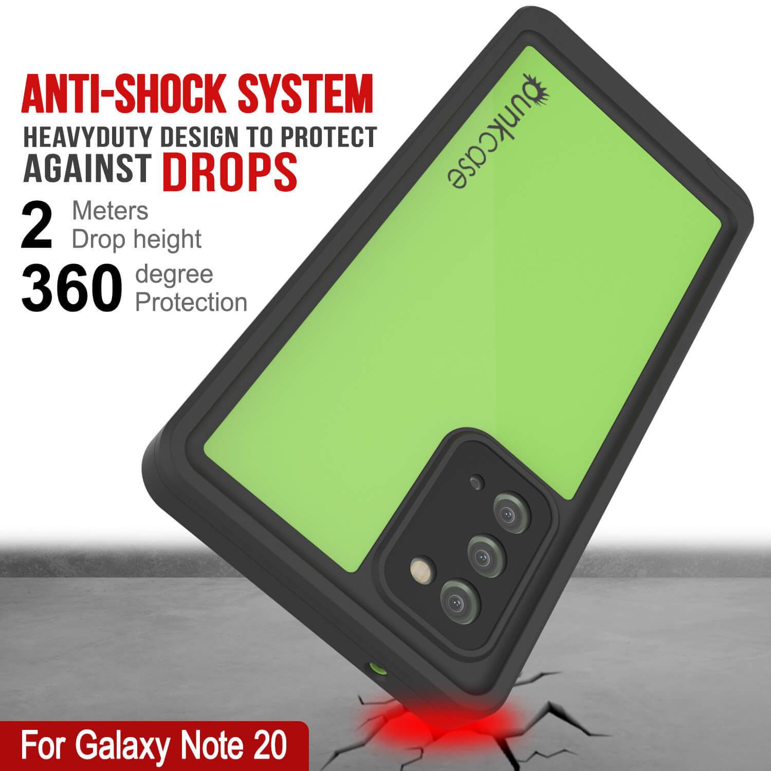 Galaxy Note 20 Waterproof Case, Punkcase Studstar Light Green Thin Armor Cover