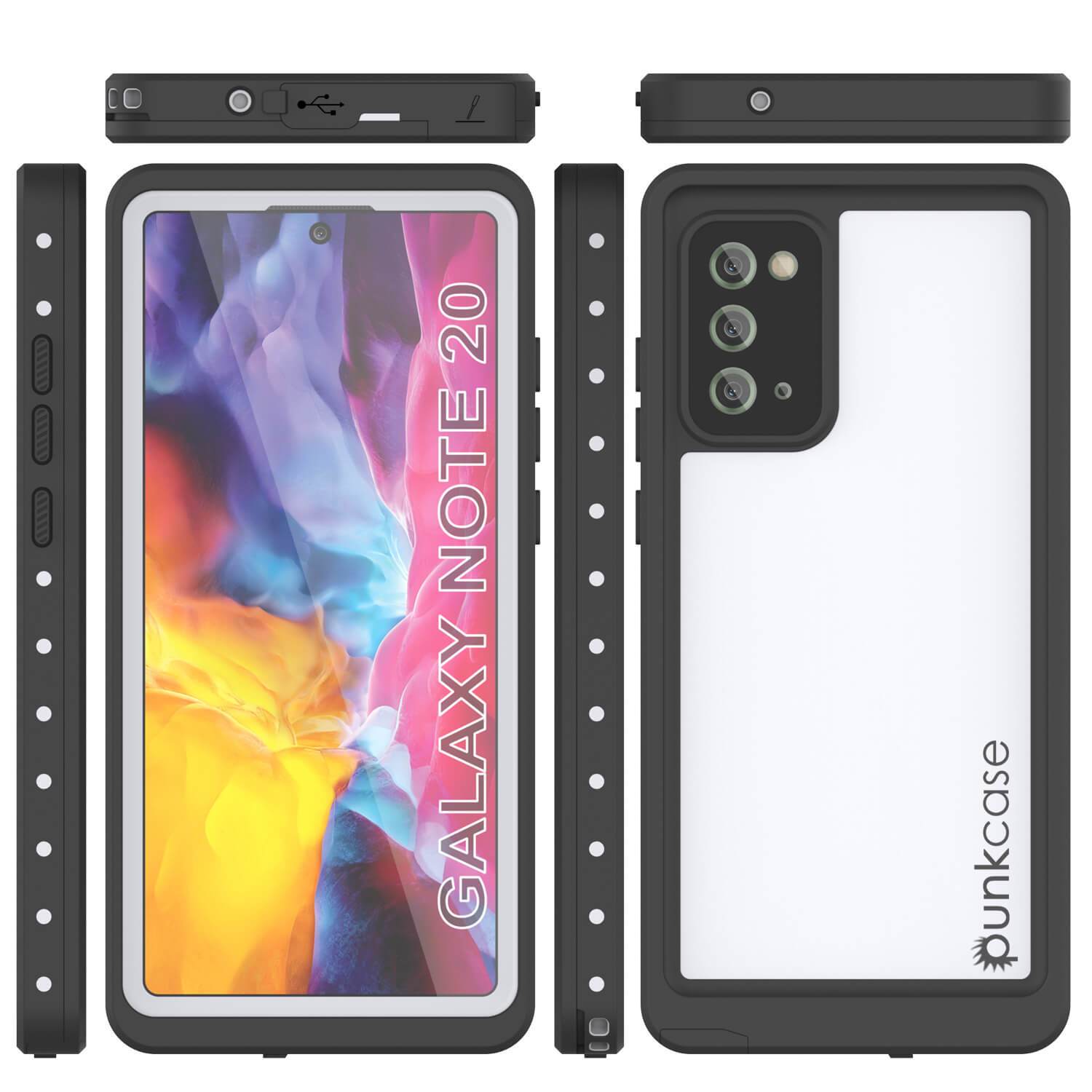 Galaxy Note 20 Waterproof Case, Punkcase Studstar White Thin Armor Cover