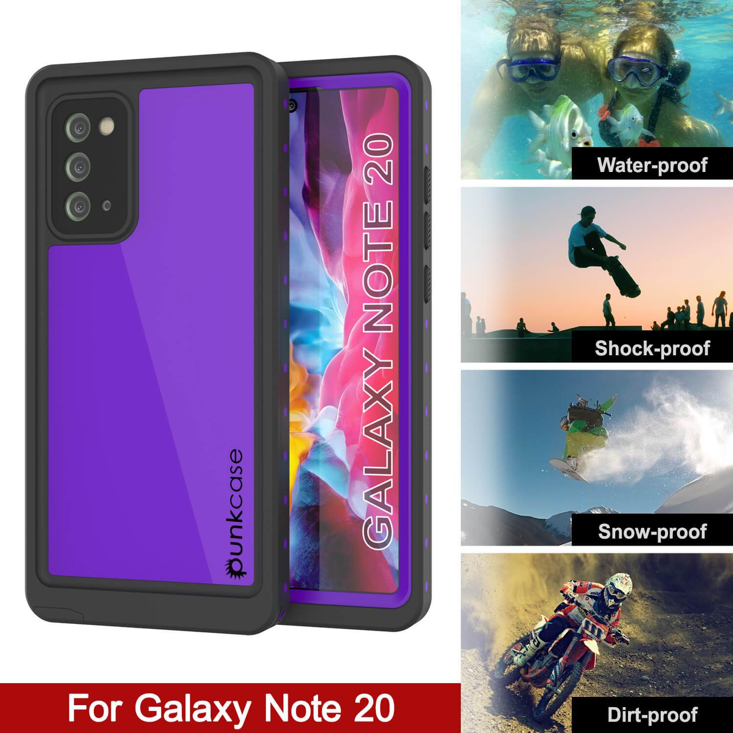 Galaxy Note 20 Waterproof Case, Punkcase Studstar Purple Series Thin Armor Cover