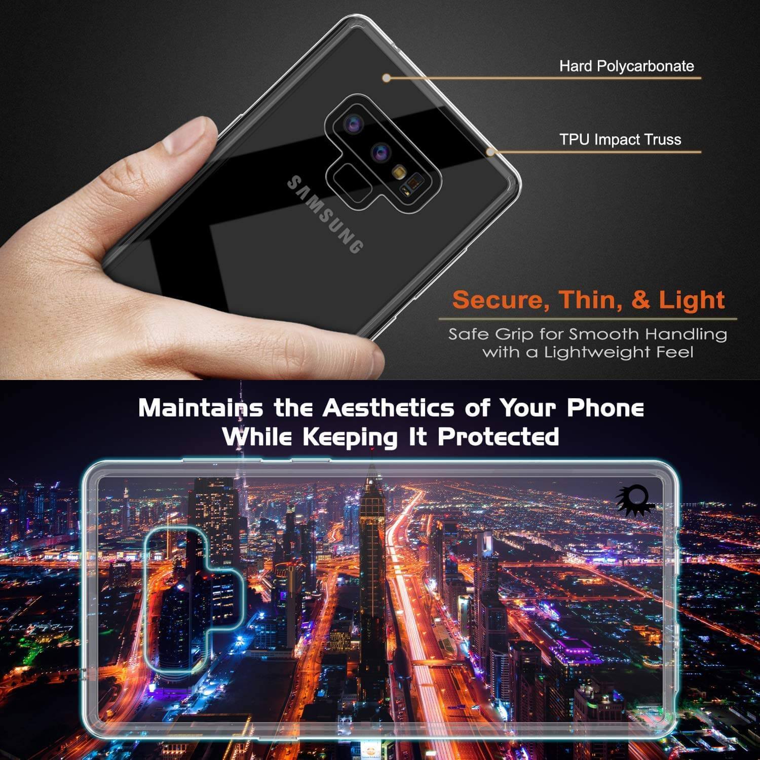 Galaxy Note 9 Case, PUNKcase [LUCID 2.0 Series] [Slim Fit] Armor Cover W/Integrated Anti-Shock System [Clear]