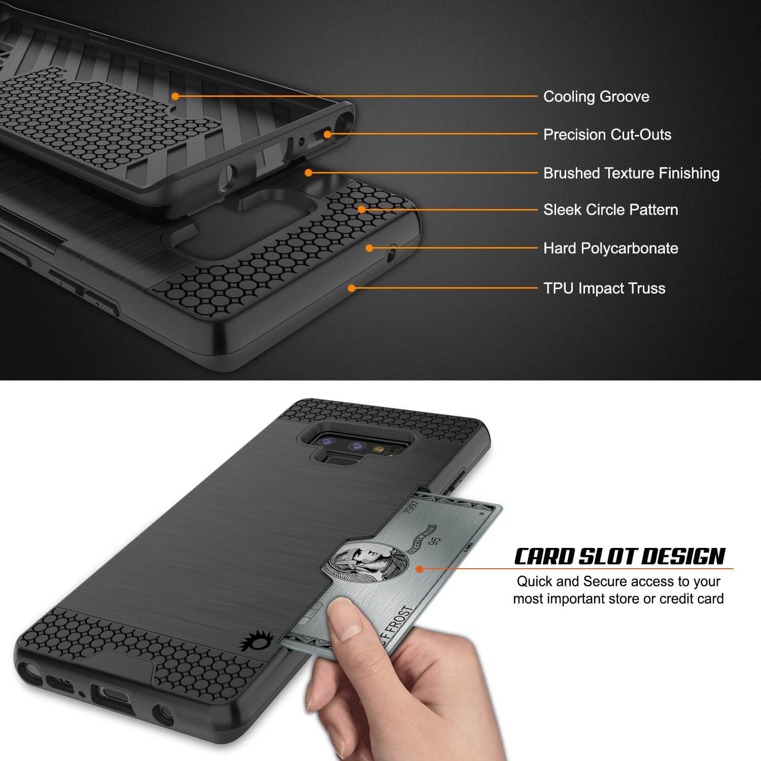 Galaxy Note 9 Case, PUNKcase [SLOT Series] Slim Fit  Samsung Note 9 [Black]