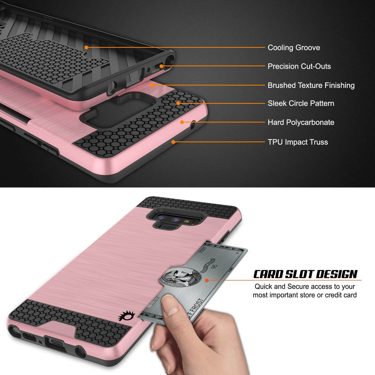 Galaxy Note 9 Case, PUNKcase [SLOT Series] Slim Fit  Samsung Note 9 [Rose Gold]