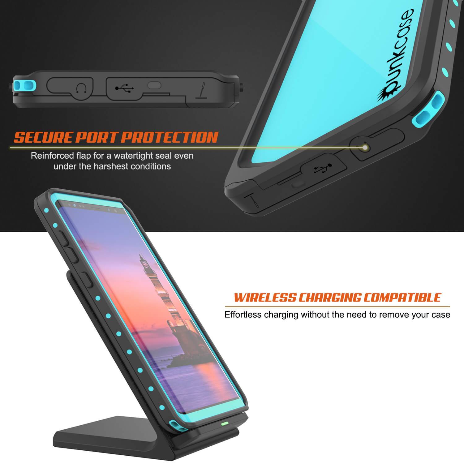 Galaxy Note 9 Waterproof Case PunkCase StudStar Teal