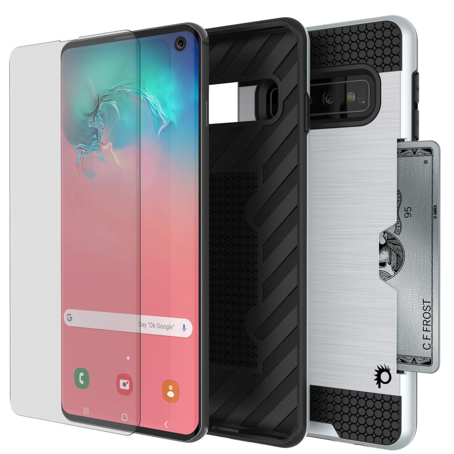 Galaxy S10 Case, PUNKcase [SLOT Series] [Slim Fit] Dual-Layer Armor Cover w/Integrated Anti-Shock System, Credit Card Slot [White]