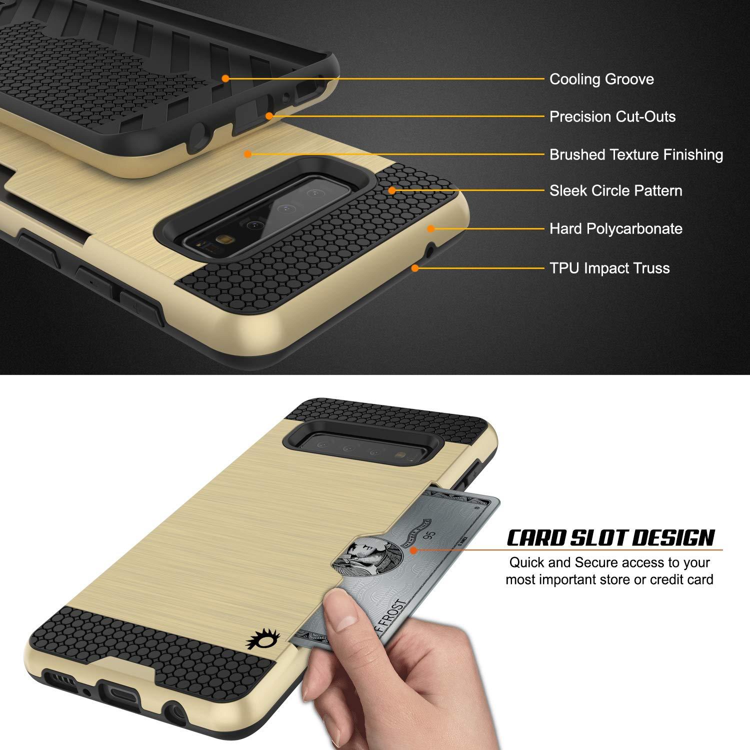 Galaxy S10 Case, PUNKcase [SLOT Series] [Slim Fit] Dual-Layer Armor Cover w/Integrated Anti-Shock System, Credit Card Slot [Gold]