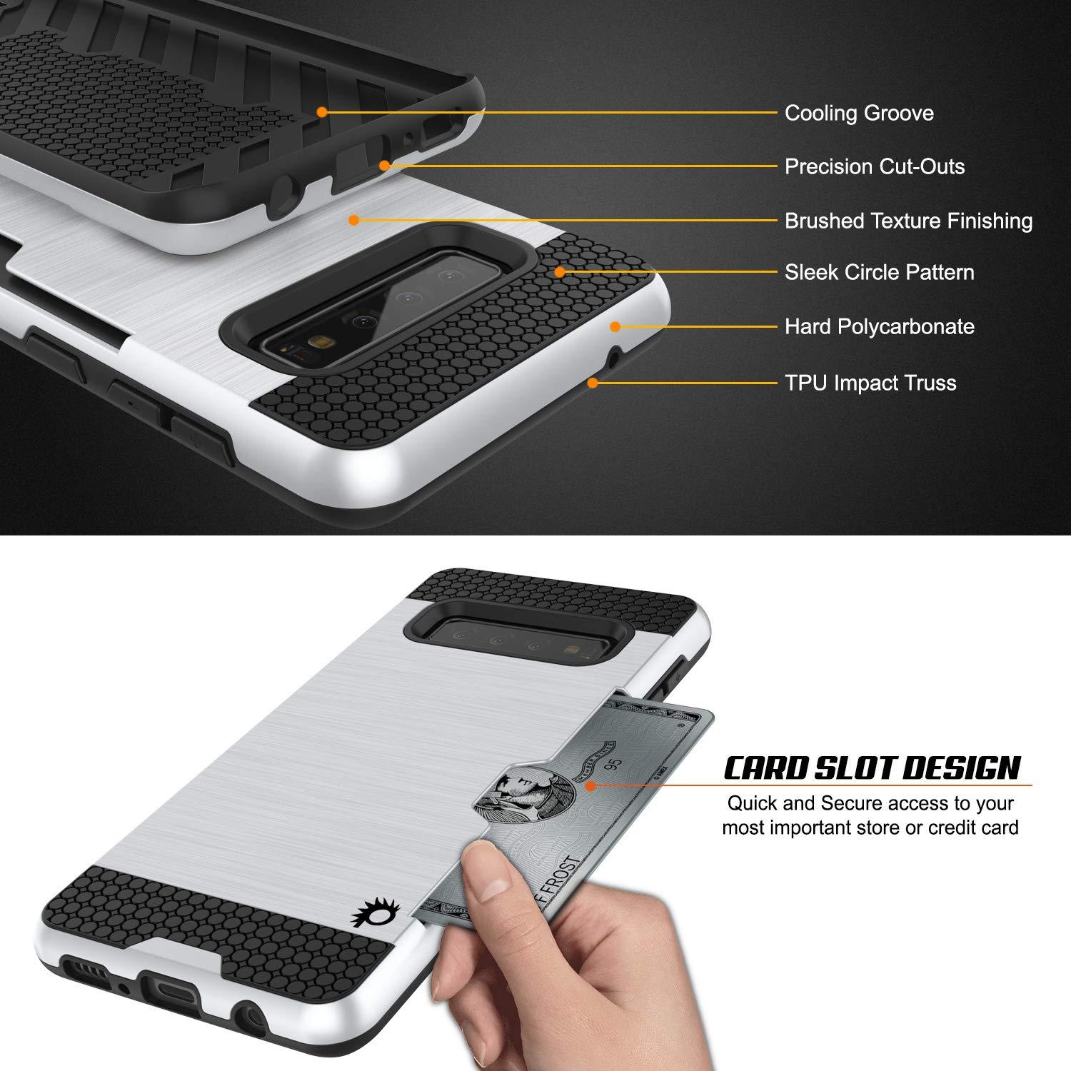 Galaxy S10 Case, PUNKcase [SLOT Series] [Slim Fit] Dual-Layer Armor Cover w/Integrated Anti-Shock System, Credit Card Slot [White]