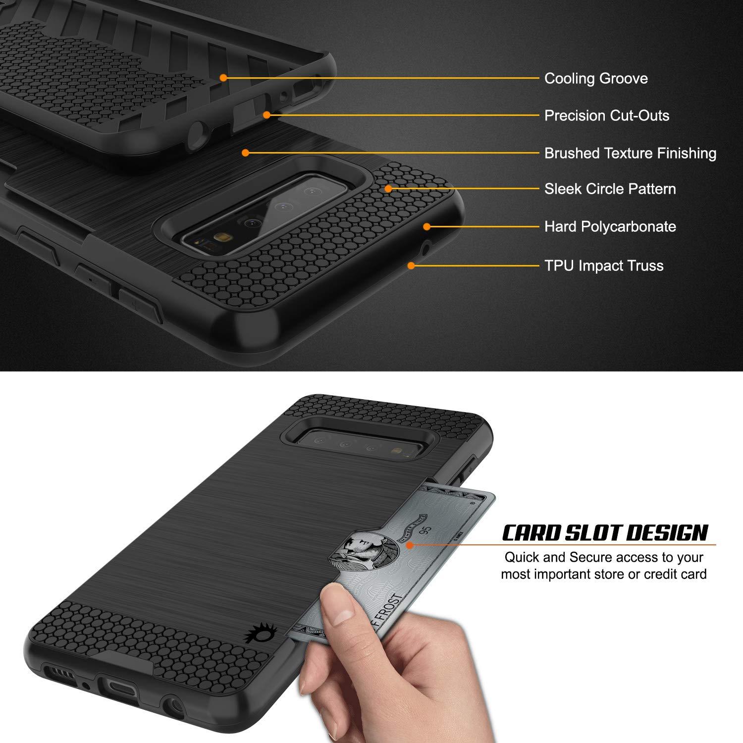 Galaxy S10 Case, PUNKcase [SLOT Series] [Slim Fit] Dual-Layer Armor Cover w/Integrated Anti-Shock System, Credit Card Slot [Black]