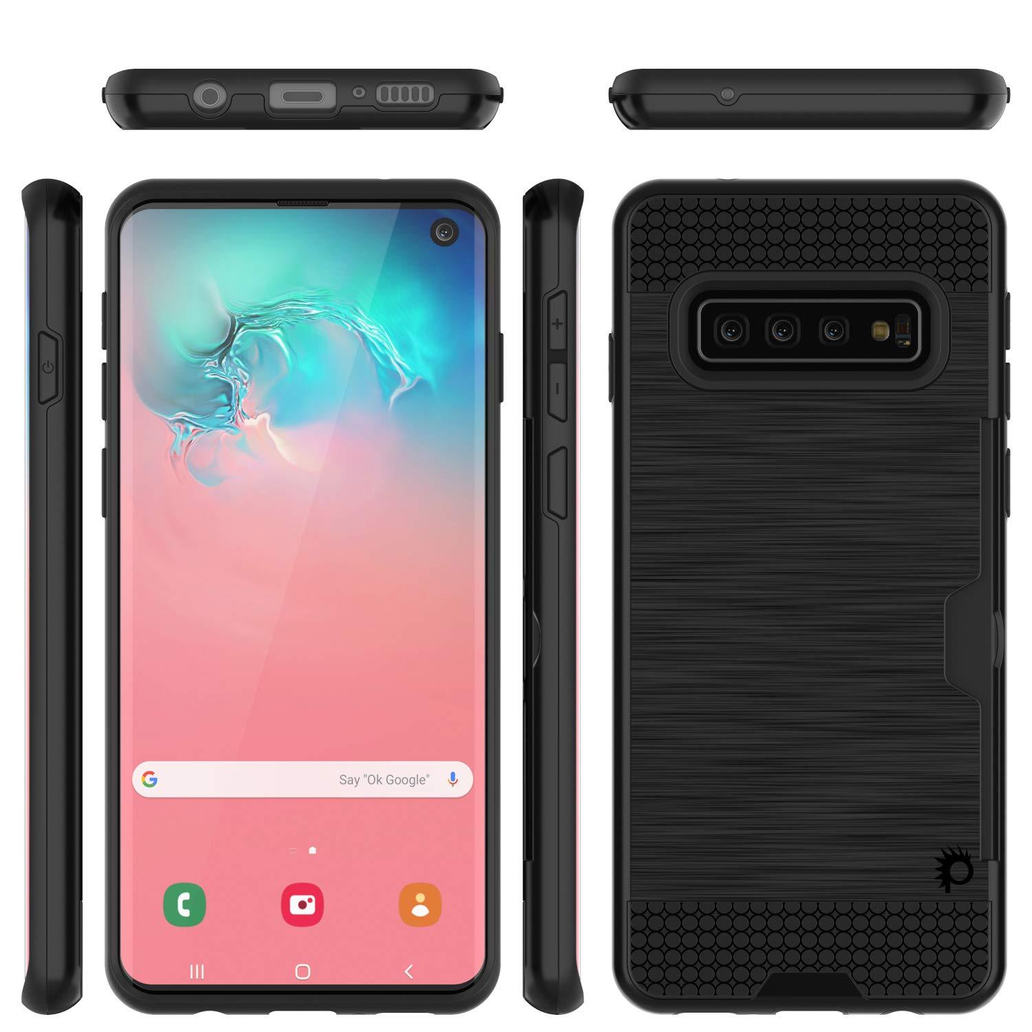 Galaxy S10 Case, PUNKcase [SLOT Series] [Slim Fit] Dual-Layer Armor Cover w/Integrated Anti-Shock System, Credit Card Slot [Black]