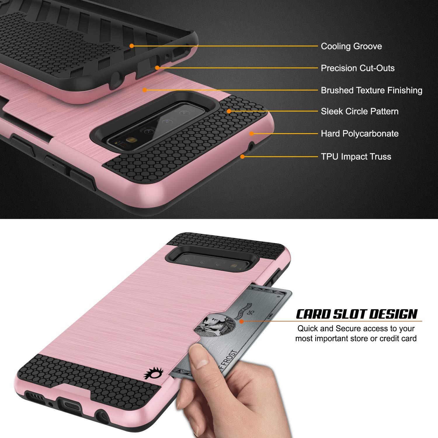 Galaxy S10 Case, PUNKcase [SLOT Series] [Slim Fit] Dual-Layer Armor Cover w/Integrated Anti-Shock System, Credit Card Slot [Rose Gold]