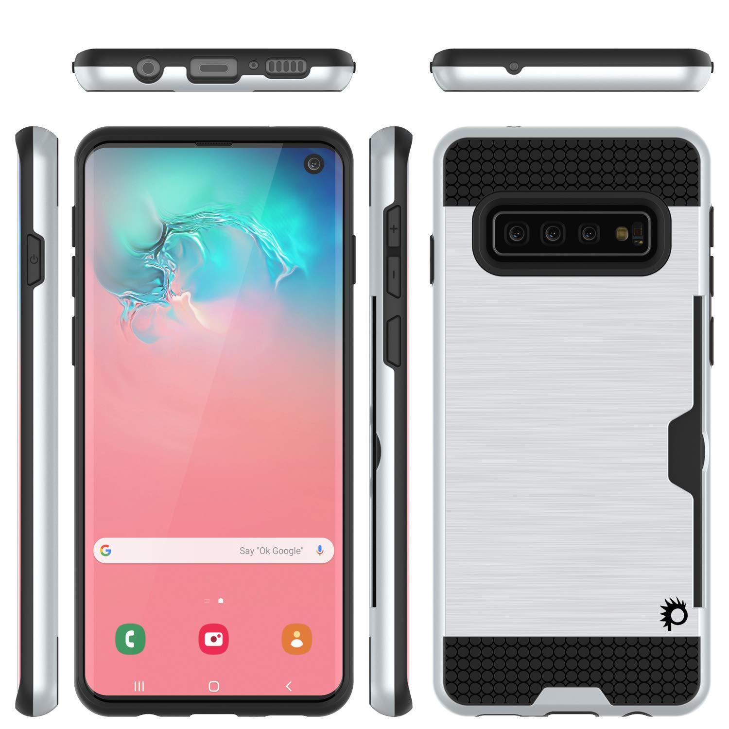 Galaxy S10 Case, PUNKcase [SLOT Series] [Slim Fit] Dual-Layer Armor Cover w/Integrated Anti-Shock System, Credit Card Slot [White]