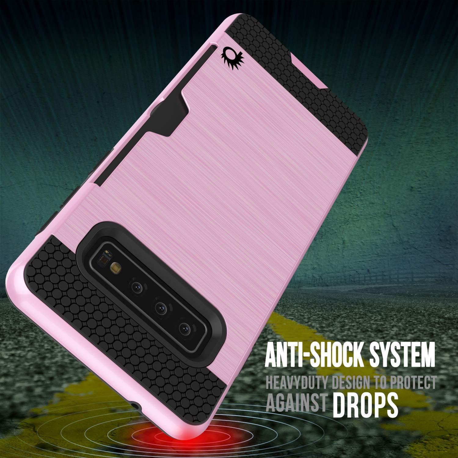 Galaxy S10 Case, PUNKcase [SLOT Series] [Slim Fit] Dual-Layer Armor Cover w/Integrated Anti-Shock System, Credit Card Slot [Pink]