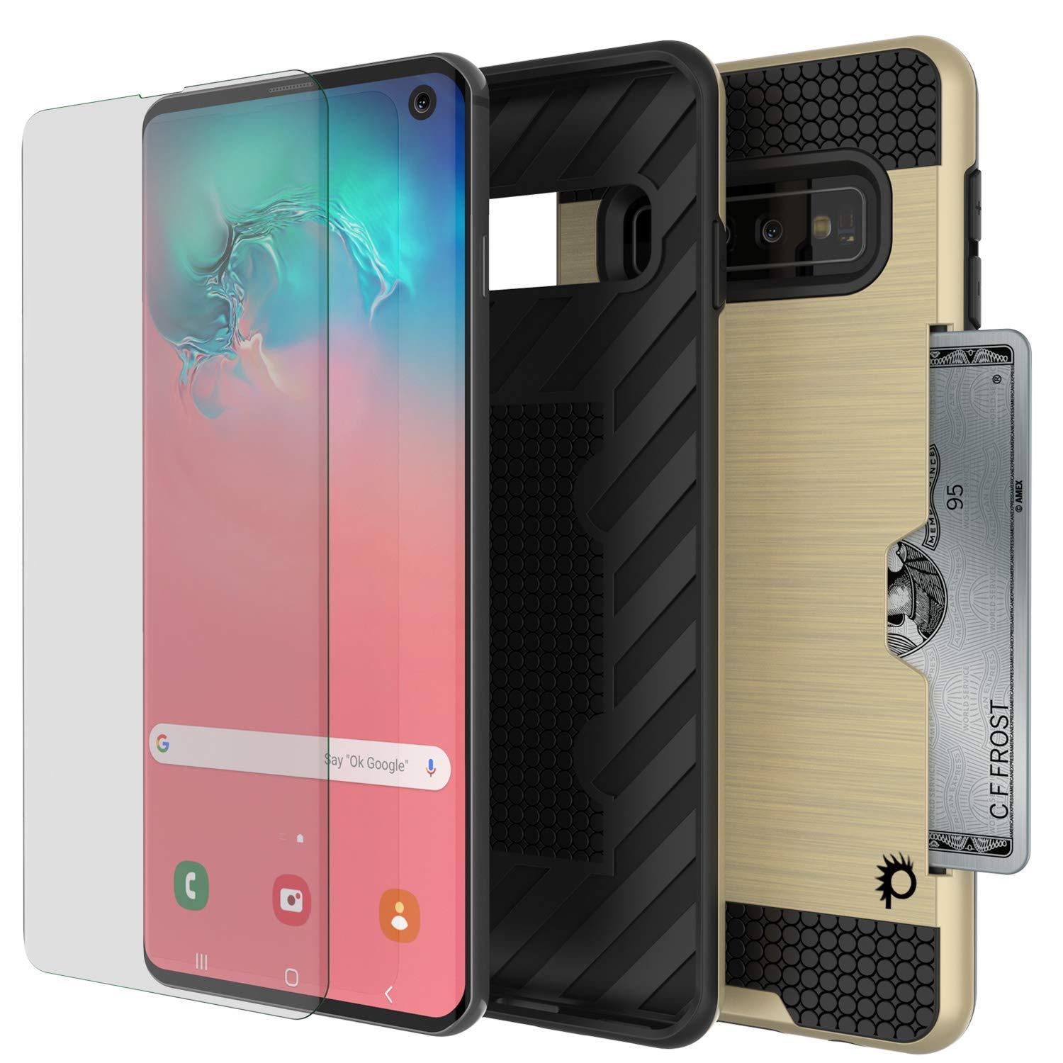 Galaxy S10 Case, PUNKcase [SLOT Series] [Slim Fit] Dual-Layer Armor Cover w/Integrated Anti-Shock System, Credit Card Slot [Gold]