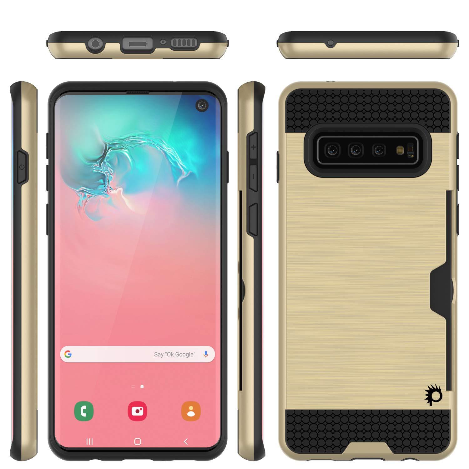 Galaxy S10e Case, PUNKcase [SLOT Series] [Slim Fit] Dual-Layer Armor Cover w/Integrated Anti-Shock System, Credit Card Slot [Gold]