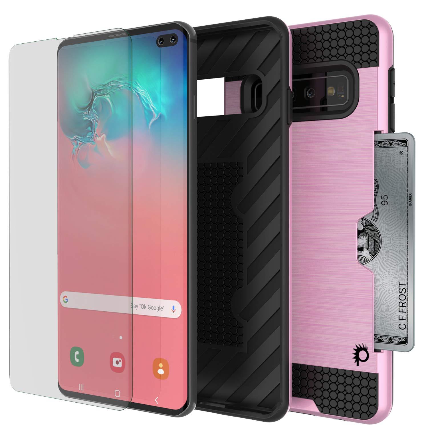 Galaxy S10+ Plus  Case, PUNKcase [SLOT Series] [Slim Fit] Dual-Layer Armor Cover w/Integrated Anti-Shock System, Credit Card Slot [Pink]