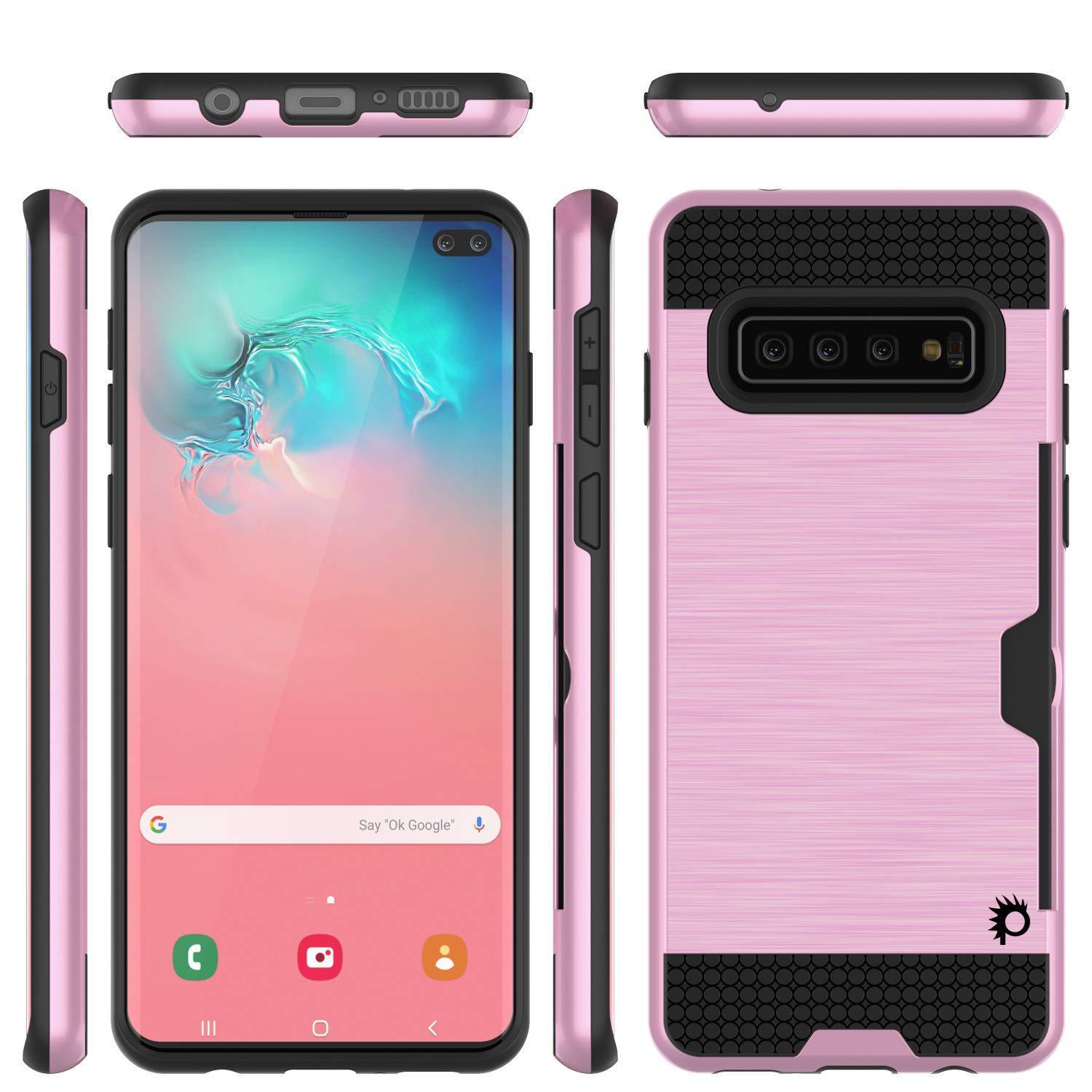 Galaxy S10+ Plus  Case, PUNKcase [SLOT Series] [Slim Fit] Dual-Layer Armor Cover w/Integrated Anti-Shock System, Credit Card Slot [Pink]