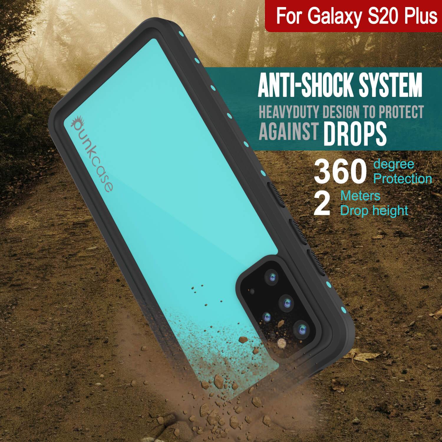 Galaxy S20+ Plus Waterproof Case PunkCase StudStar Teal Thin 6.6ft Underwater IP68 Shock/Snow Proof