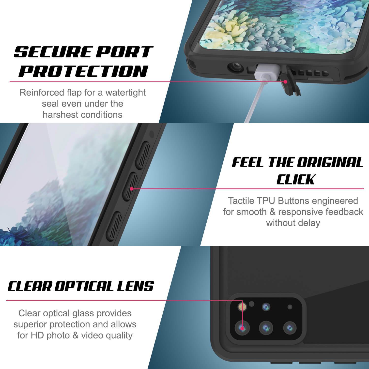Galaxy S20+ Plus Waterproof Case PunkCase StudStar Black Thin 6.6ft Underwater IP68 Shock/Snow Proof
