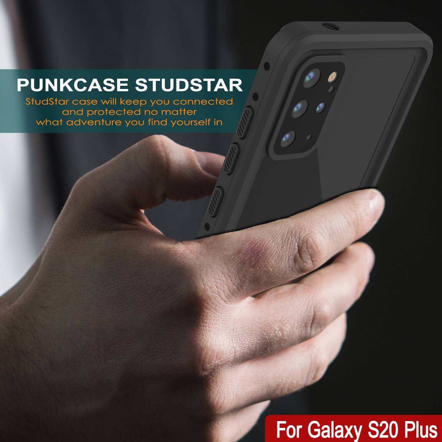 Galaxy S20+ Plus Waterproof Case PunkCase StudStar Black Thin 6.6ft Underwater IP68 Shock/Snow Proof