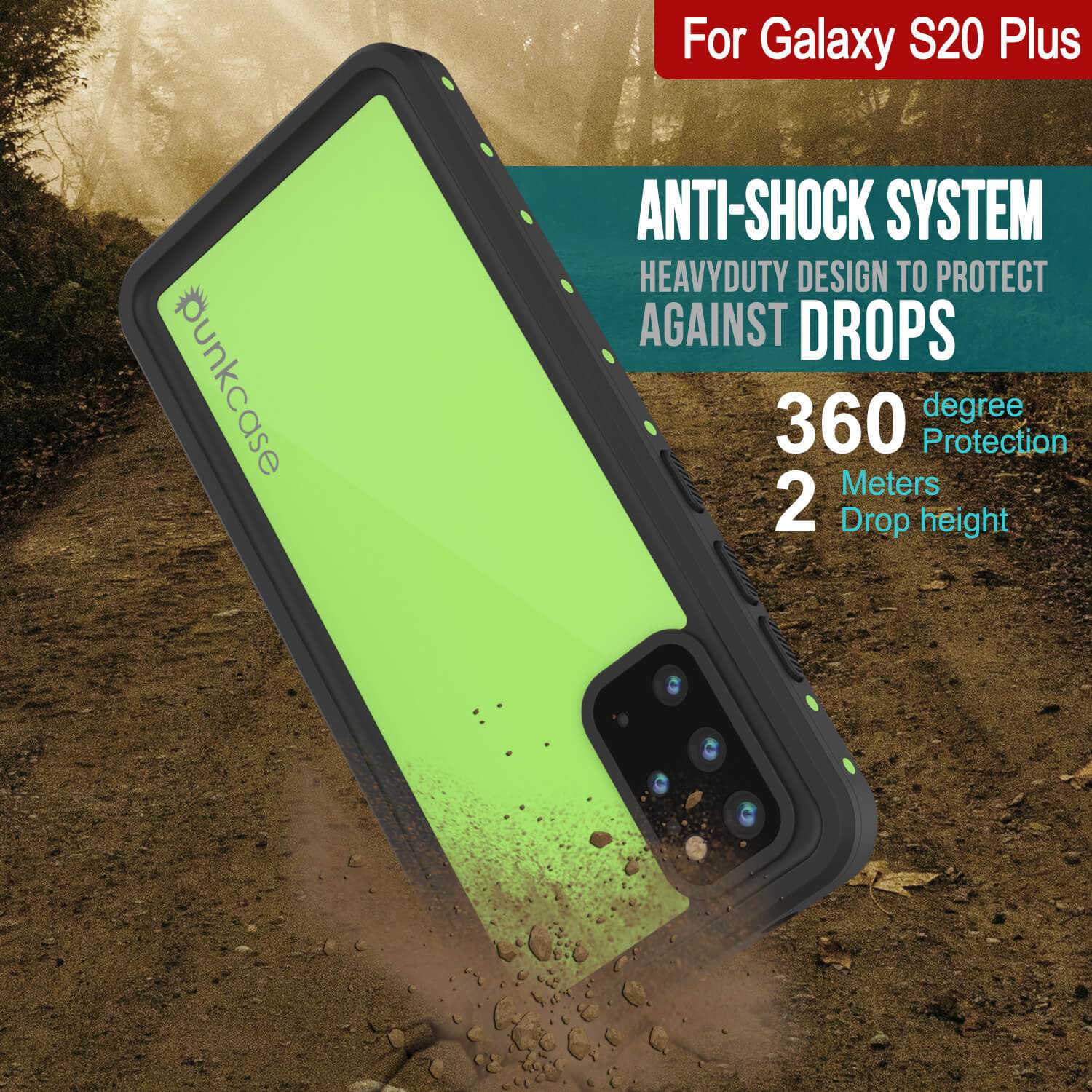 Galaxy S20+ Plus Waterproof Case PunkCase StudStar Light Green Thin 6.6ft Underwater IP68 ShockProof