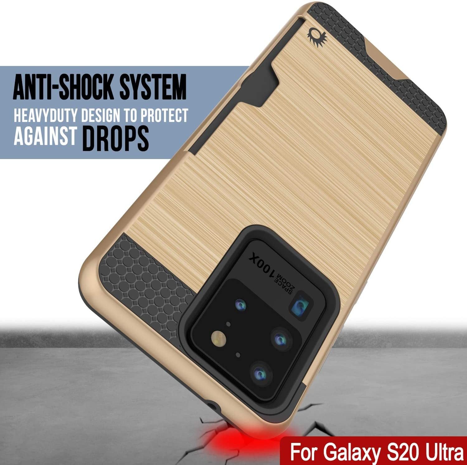 Galaxy S20 Ultra Case, PUNKcase [SLOT Series] [Slim Fit] Dual-Layer Armor Cover w/Integrated Anti-Shock System, Credit Card Slot [Gold]