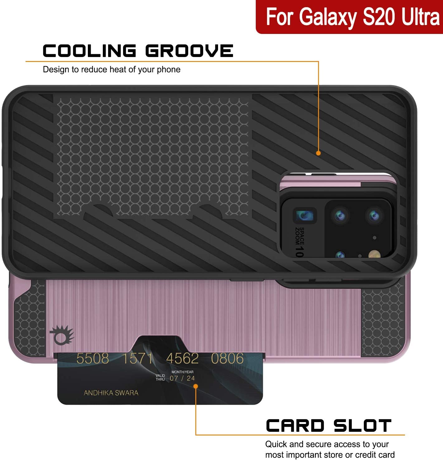 Galaxy S20 Ultra Case, PUNKcase [SLOT Series] [Slim Fit] Dual-Layer Armor Cover w/Integrated Anti-Shock System, Credit Card Slot [Pink]