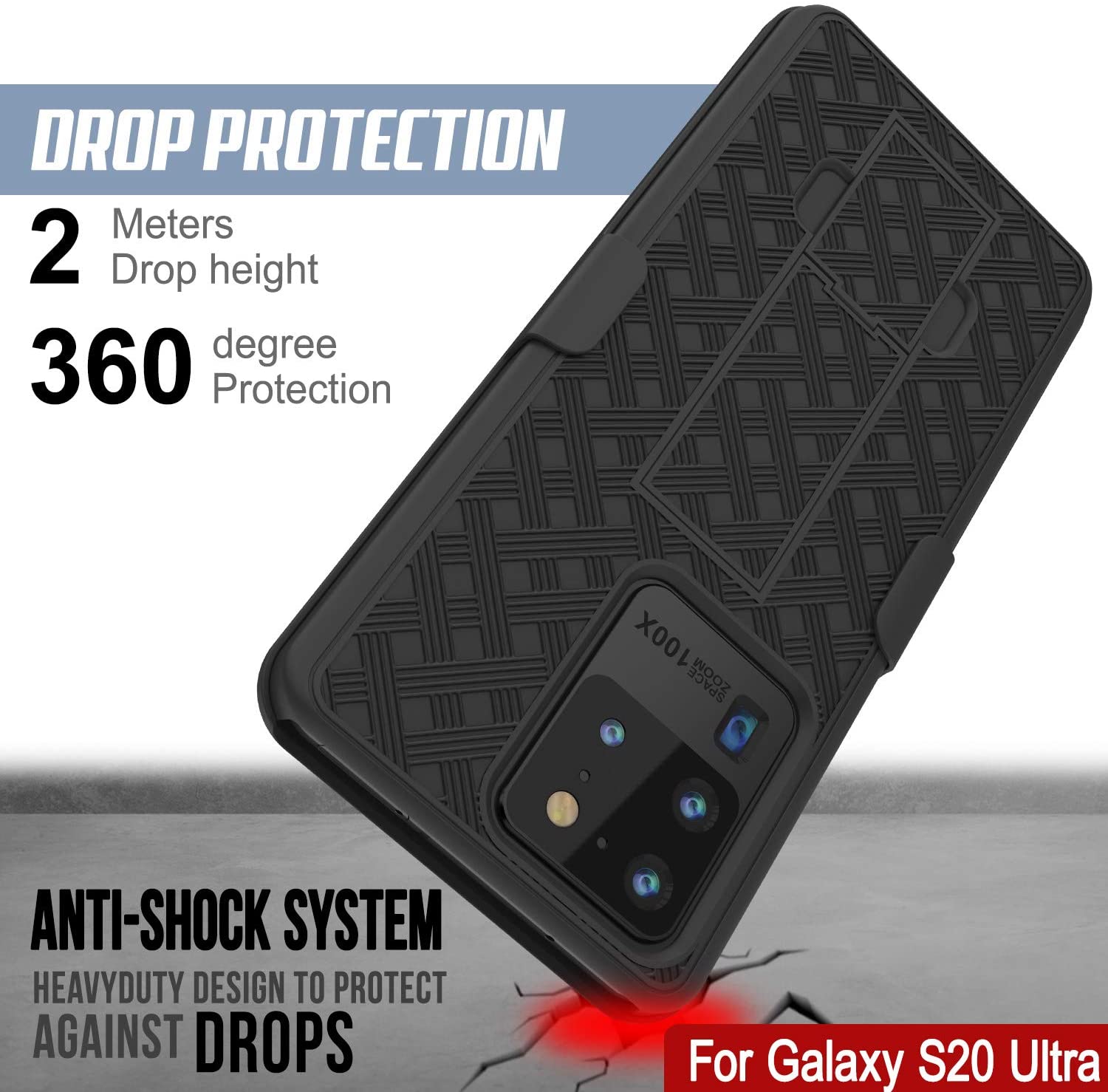 Punkcase Galaxy S20 Ultra Case With Screen Protector, Holster Belt Clip [Black]