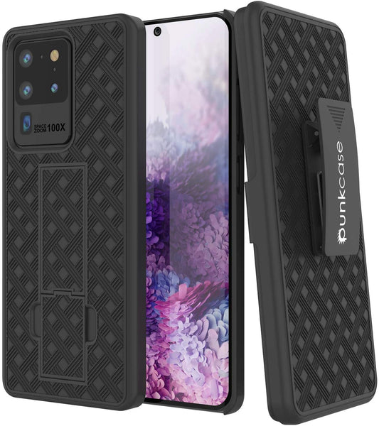 Punkcase Galaxy S20 Ultra Case With Screen Protector, Holster Belt Clip [Black]