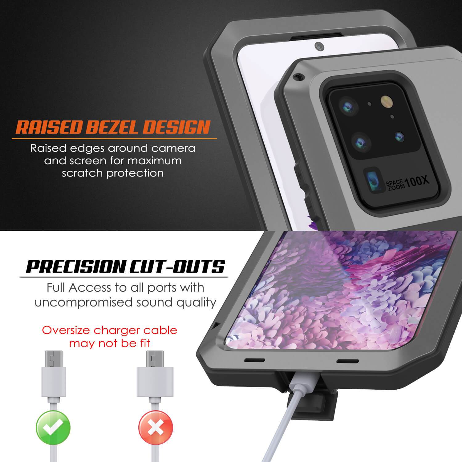 Galaxy S20 Ultra Metal Case, Heavy Duty Military Grade Rugged Armor Cover [Silver]