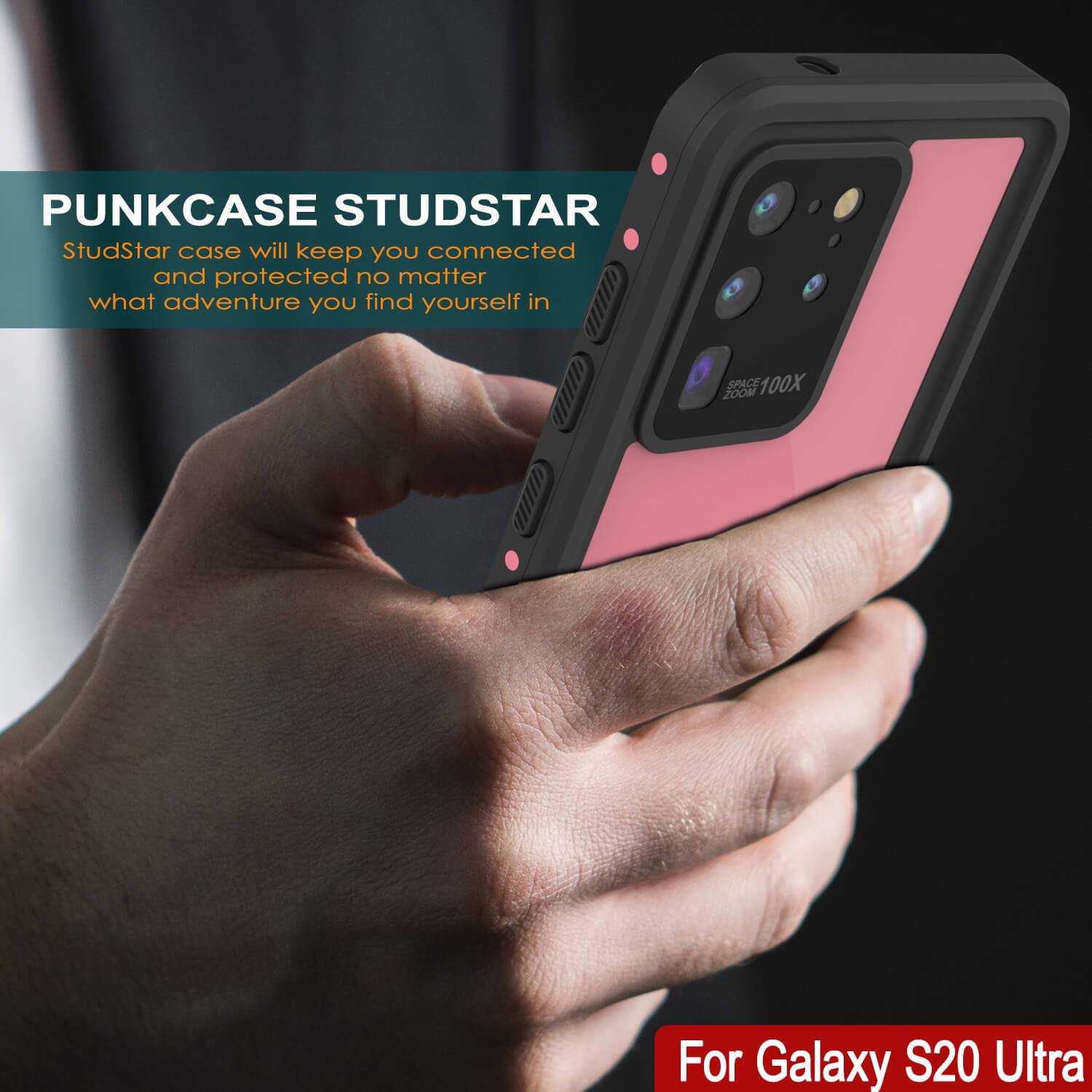 Galaxy S20 Ultra Waterproof Case PunkCase StudStar Pink Thin 6.6ft Underwater IP68 Shock/Snow Proof