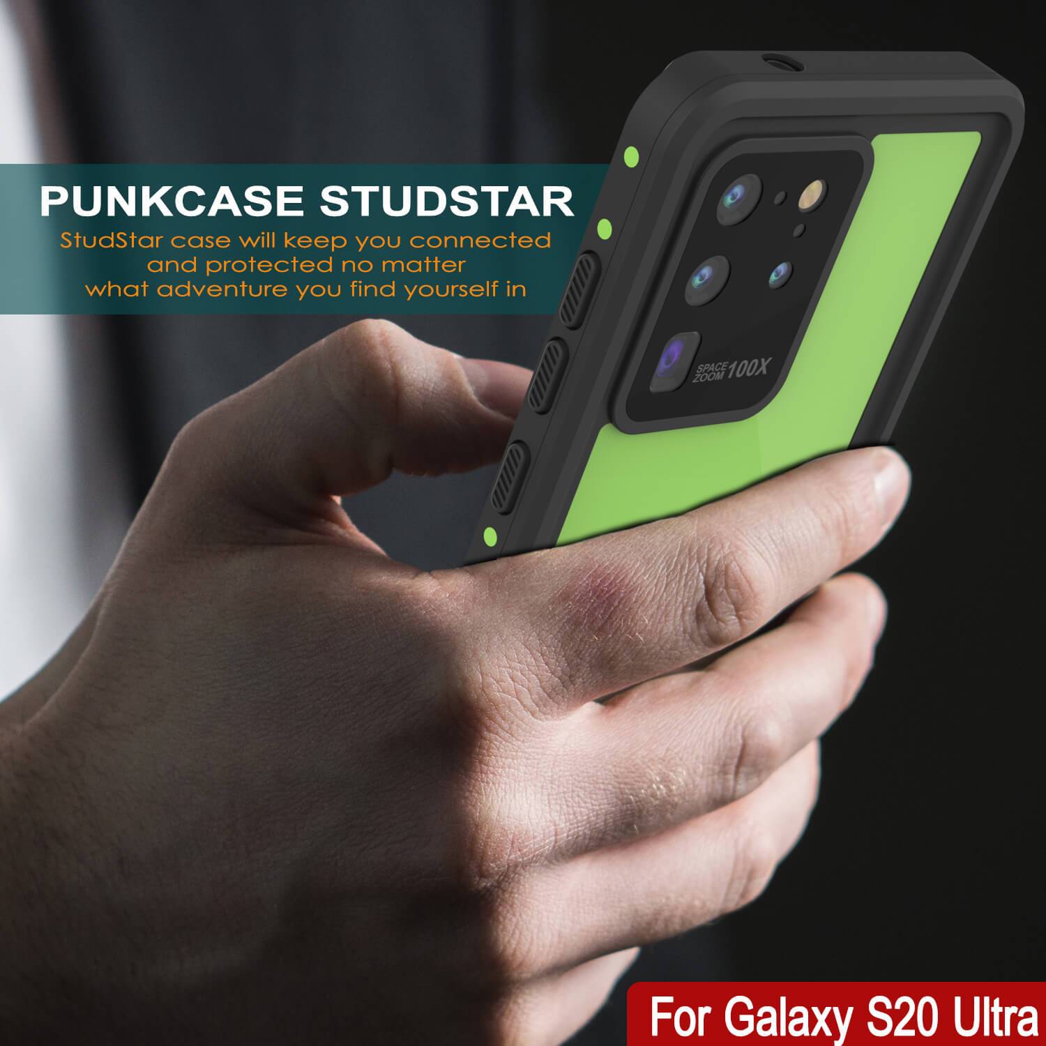 Galaxy S20 Ultra Waterproof Case PunkCase StudStar Light Green Thin 6.6ft Underwater IP68 ShockProof