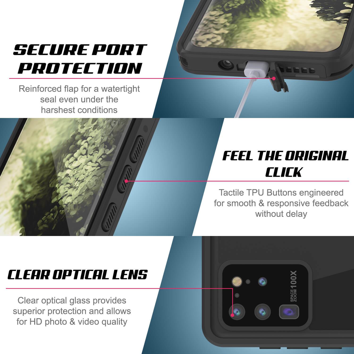 Galaxy S20 Ultra Waterproof Case PunkCase StudStar Teal Thin 6.6ft Underwater IP68 Shock/Snow Proof