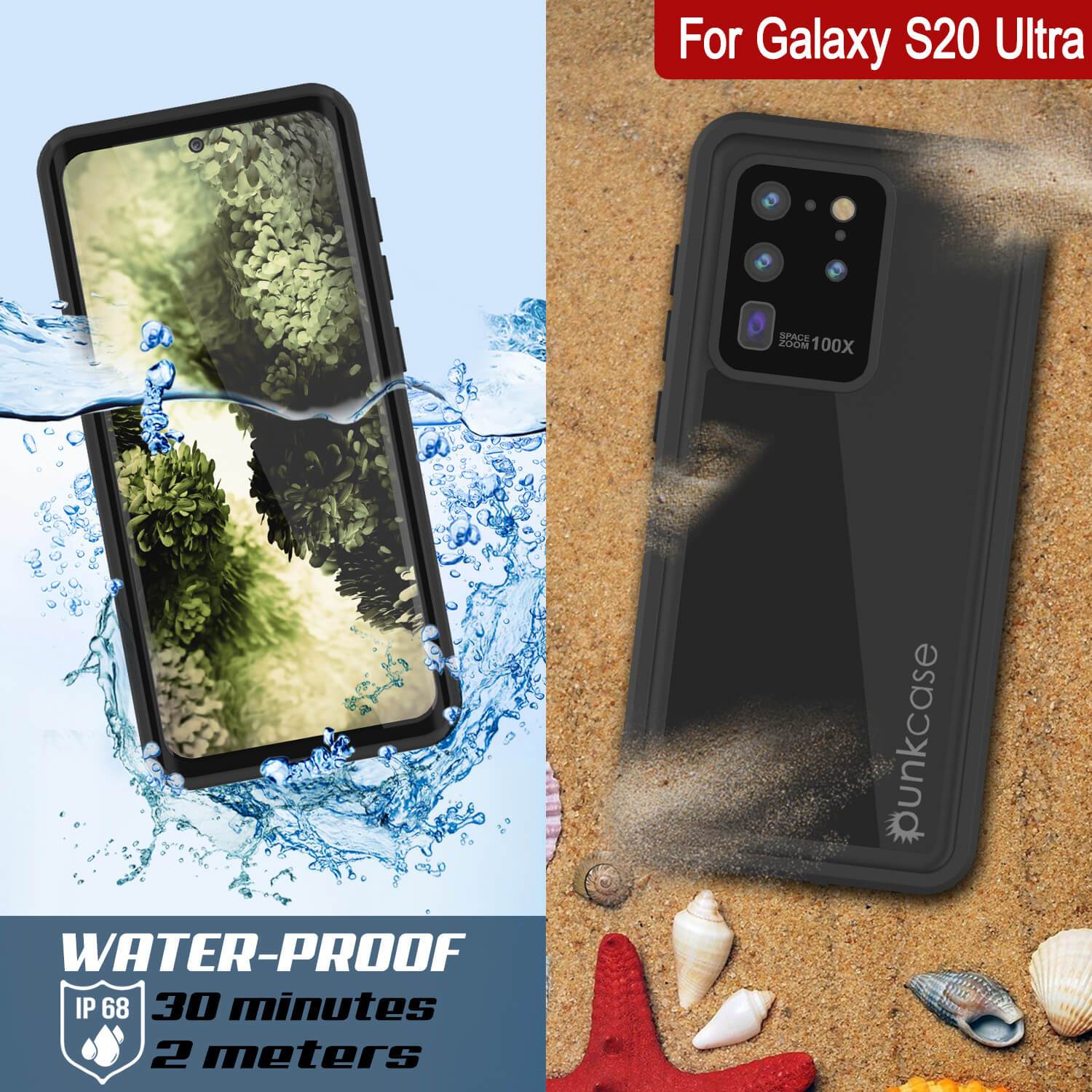 Galaxy S20 Ultra Waterproof Case PunkCase StudStar Black Thin 6.6ft Underwater IP68 Shock/Snow Proof