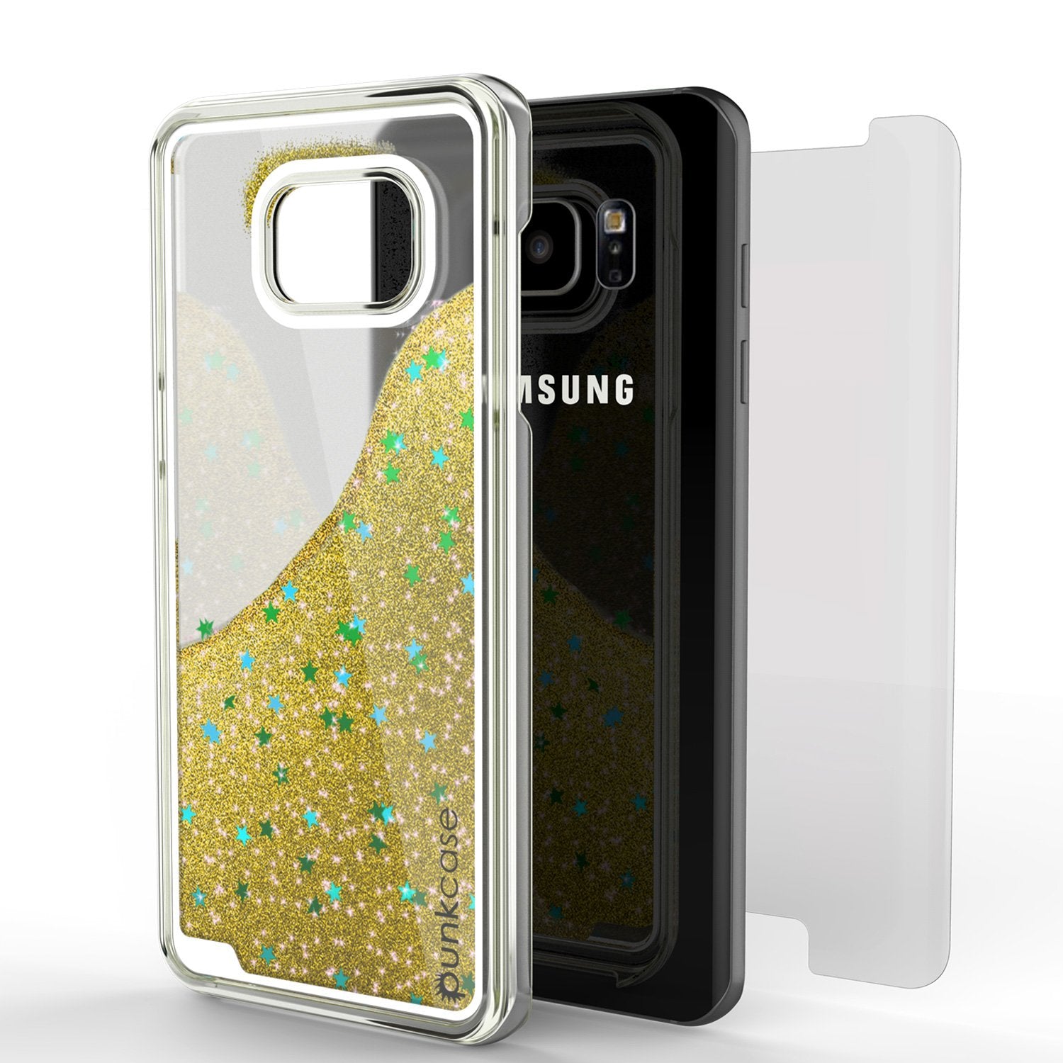S7 Edge Case, Punkcase [Liquid GOLD Series] Protective Dual Layer Floating Glitter Cover with lots of Bling & Sparkle + PunkShield Screen Protector