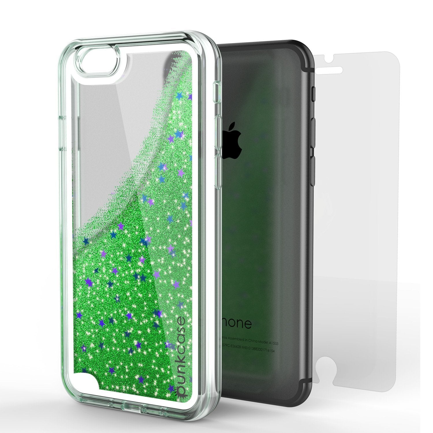 iPhone 8 Case, PunkCase LIQUID Green Series, Protective Dual Layer Floating Glitter Cover
