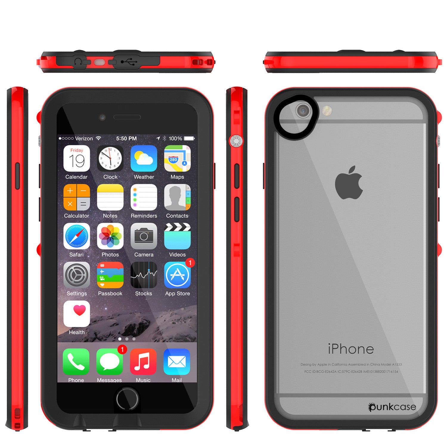 Apple iPhone 7/6s/6 Waterproof Case, PUNKcase CRYSTAL 2.0 Red W/ Attached Screen Protector | Warranty