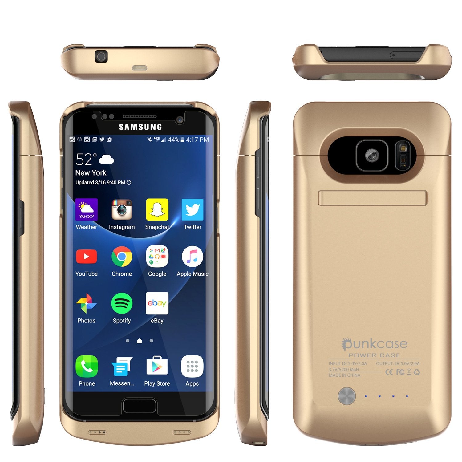 Galaxy S7 EDGE Battery Case, Punkcase 5200mAH Charger Case W/ Screen Protector | Integrated Kickstand & USB Port | IntelSwitch [Gold]