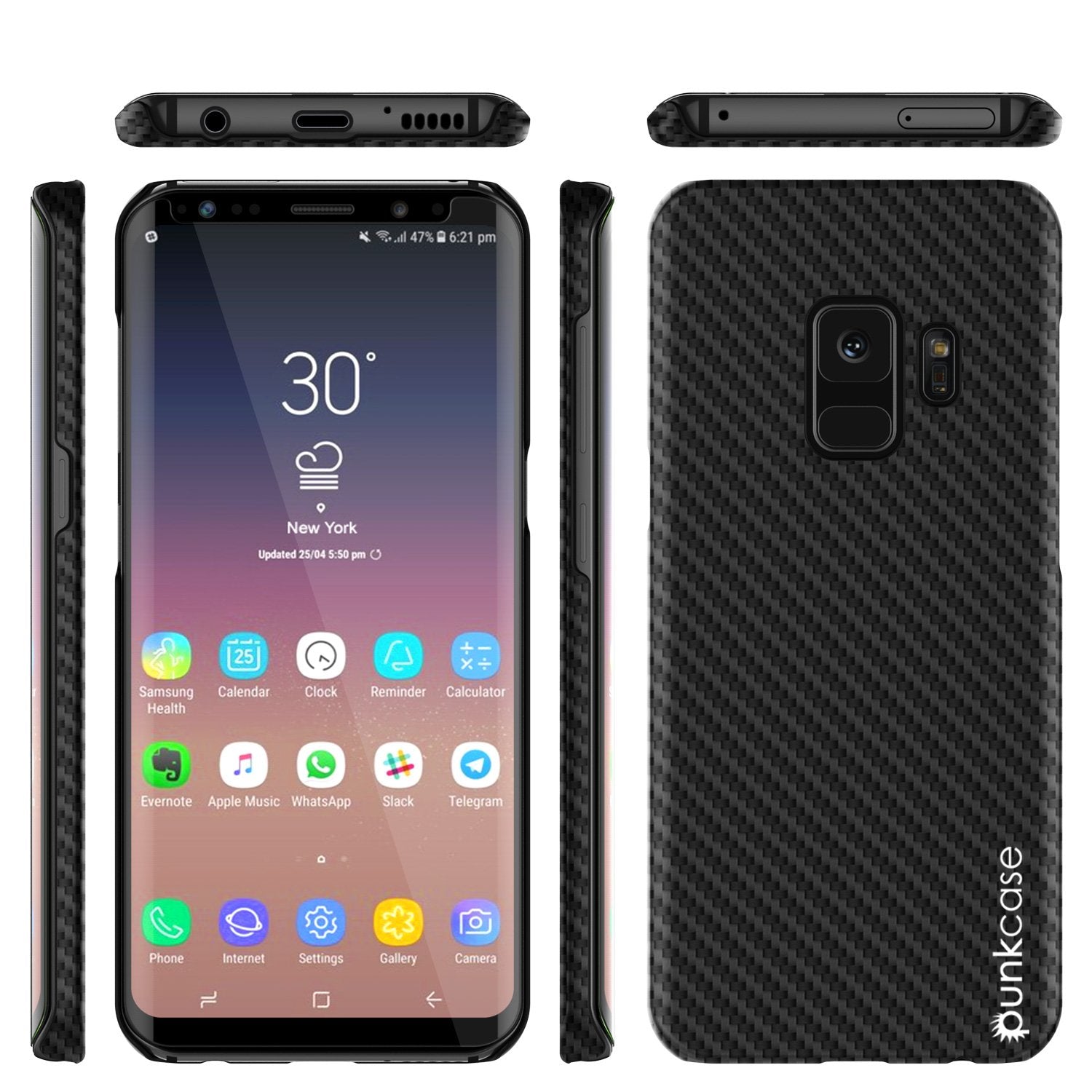 Galaxy S9 Case, Punkcase CarbonShield, Heavy Duty & Ultra Thin 2 Piece Dual Layer PU Leather Black Cover