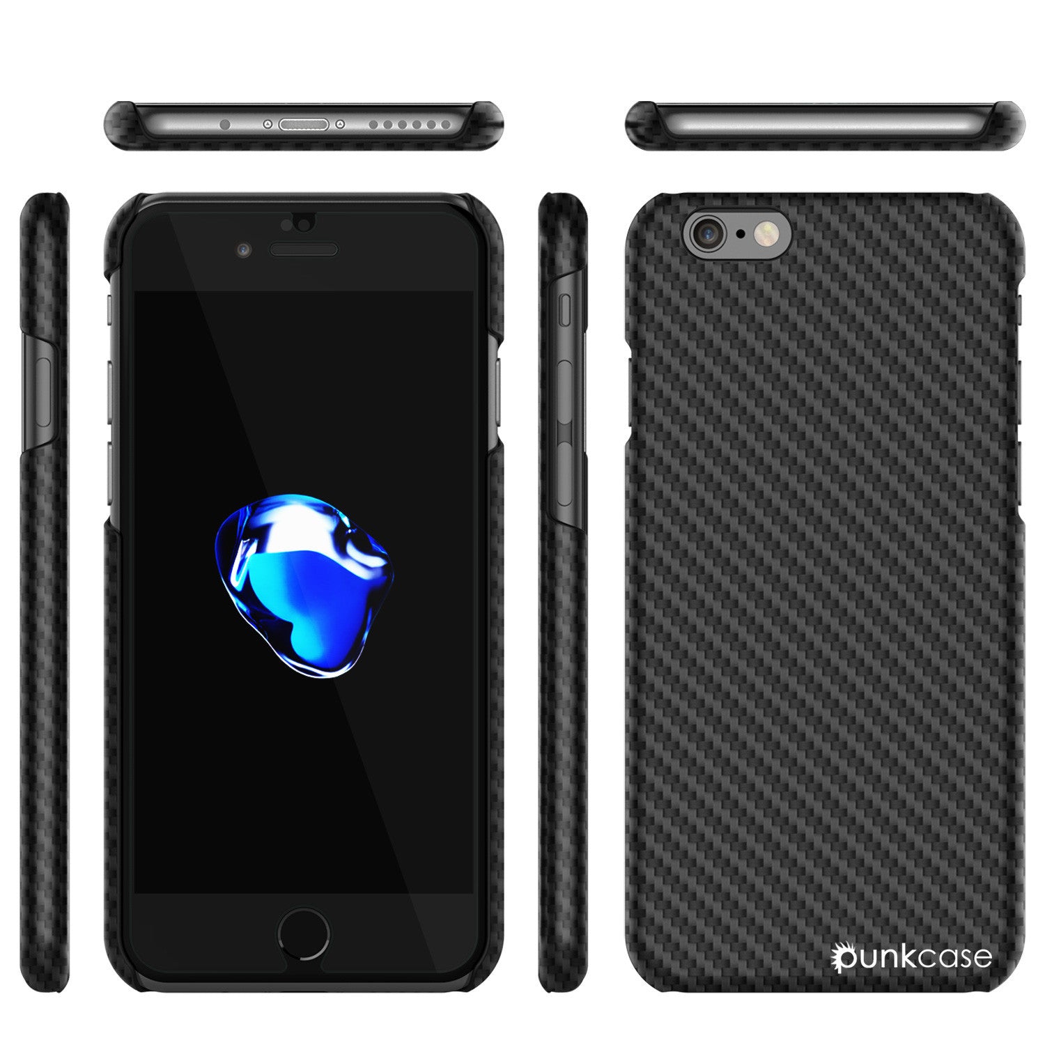 iPhone 7 Case, Punkcase CarbonShield Jet Black with 0.3mm Tempered Glass