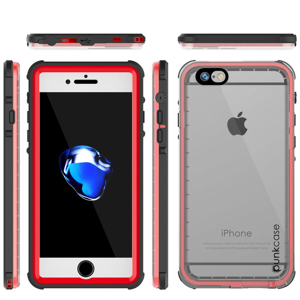iPhone 8 Waterproof Case, PUNKCase [CRYSTAL SERIES] W/ Attached Screen Protector [RED]