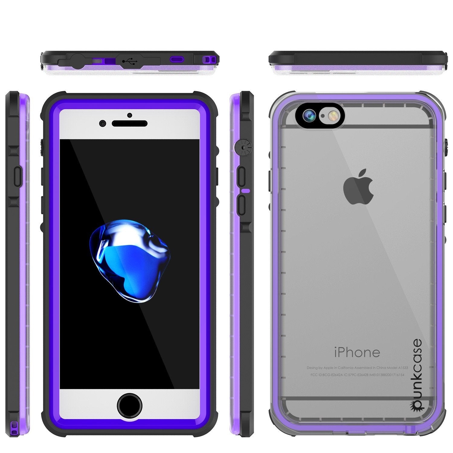 iPhone 8 Waterproof Case, PUNKCase [CRYSTAL SERIES] W/ Attached Screen Protector [PURPLE]