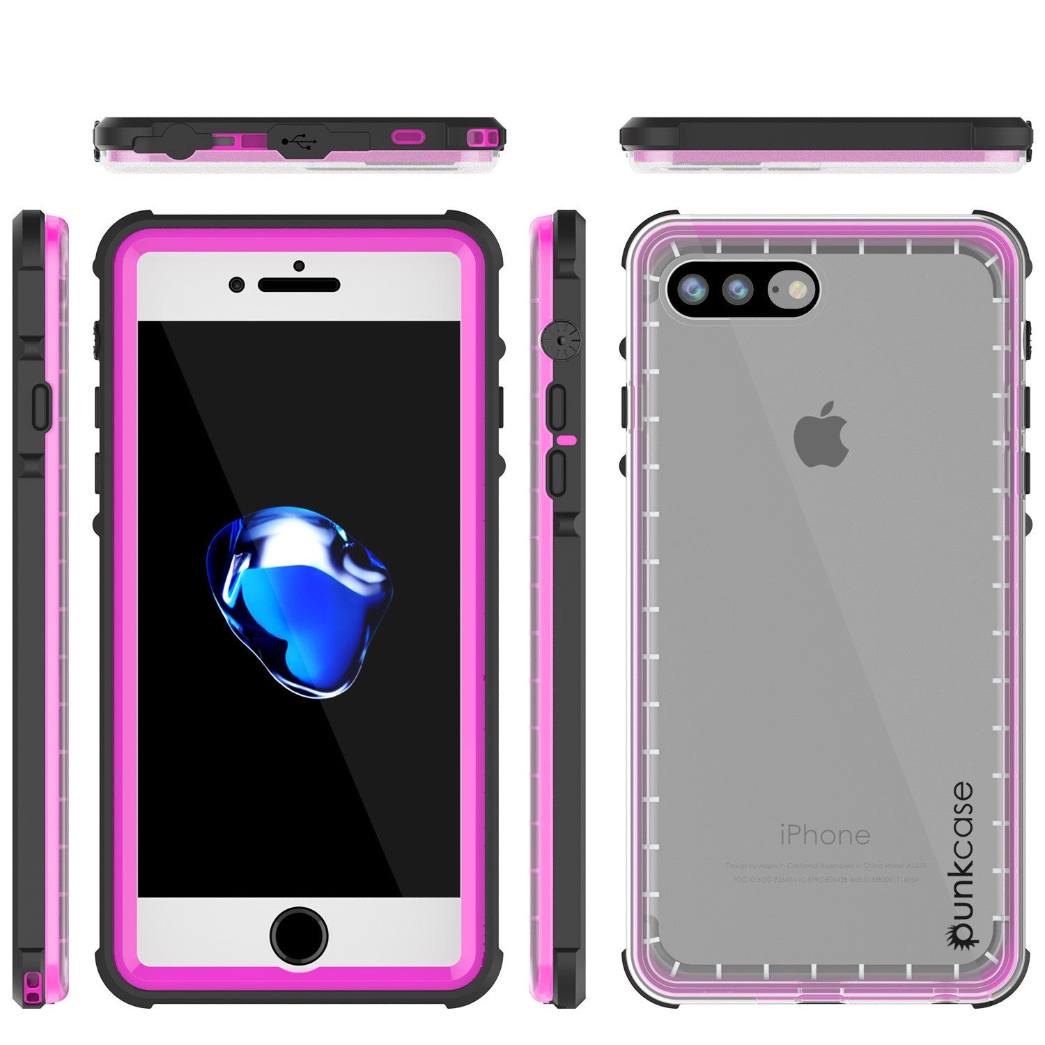 PUNKCASE - Crystal Series Waterproof Case for Apple IPhone 7+ Plus | Pink
